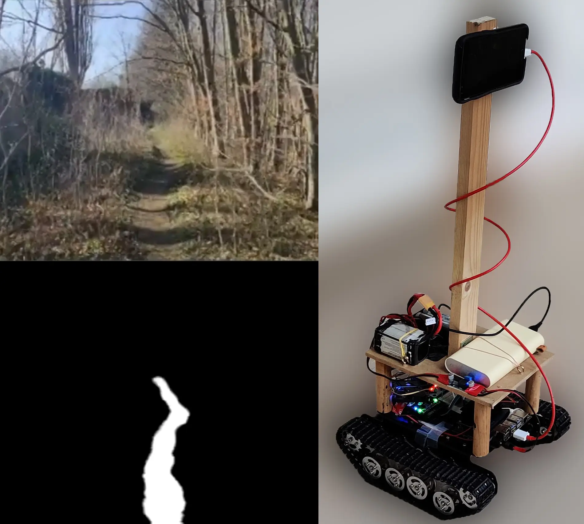 Collage of the pathy rover and prediction for a forest path